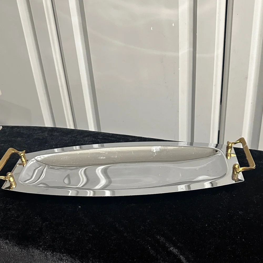 Vintage Tray Metallic Tones Serving Trinkets Display
